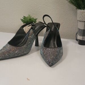 Elegant Black Rhinestone Slingback Heels